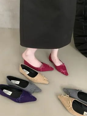 binfenxie  -  Fashion Women Loafers Pointed Toe Summer Autumn Dress Shoes Flat Low Heels Bow Design Black Grey Red Beige Party Pumps Shoes 39