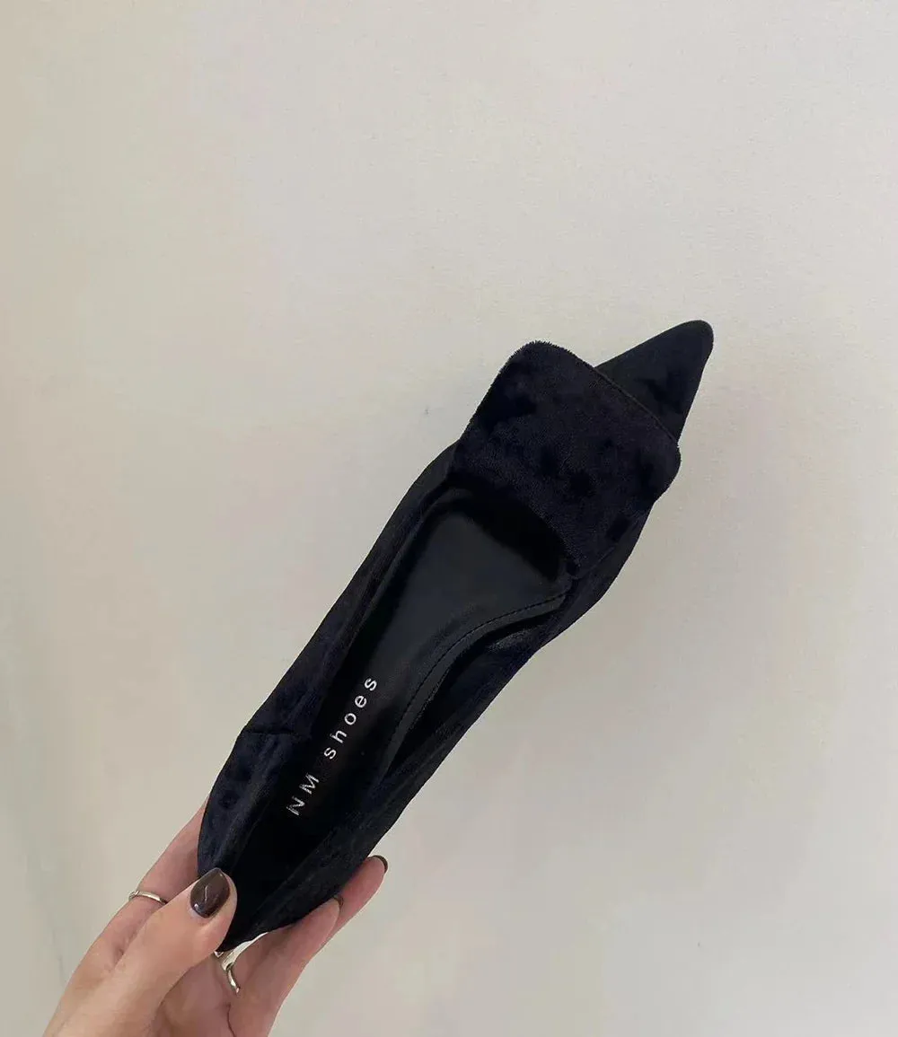 binfenxie  -  Pointed Toe Women Flats Loafers Black Brown Green Casual Daily Dress Shoes 2024New Arrivals Satin Flock Dress Shoes Woman 35-39