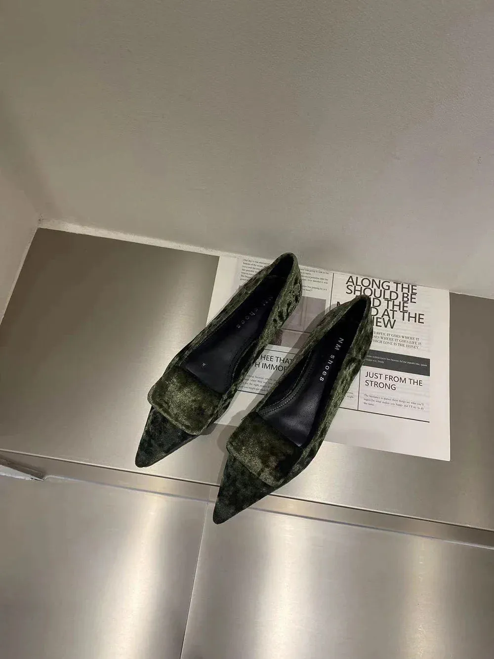 binfenxie  -  Pointed Toe Women Flats Loafers Black Brown Green Casual Daily Dress Shoes 2024New Arrivals Satin Flock Dress Shoes Woman 35-39