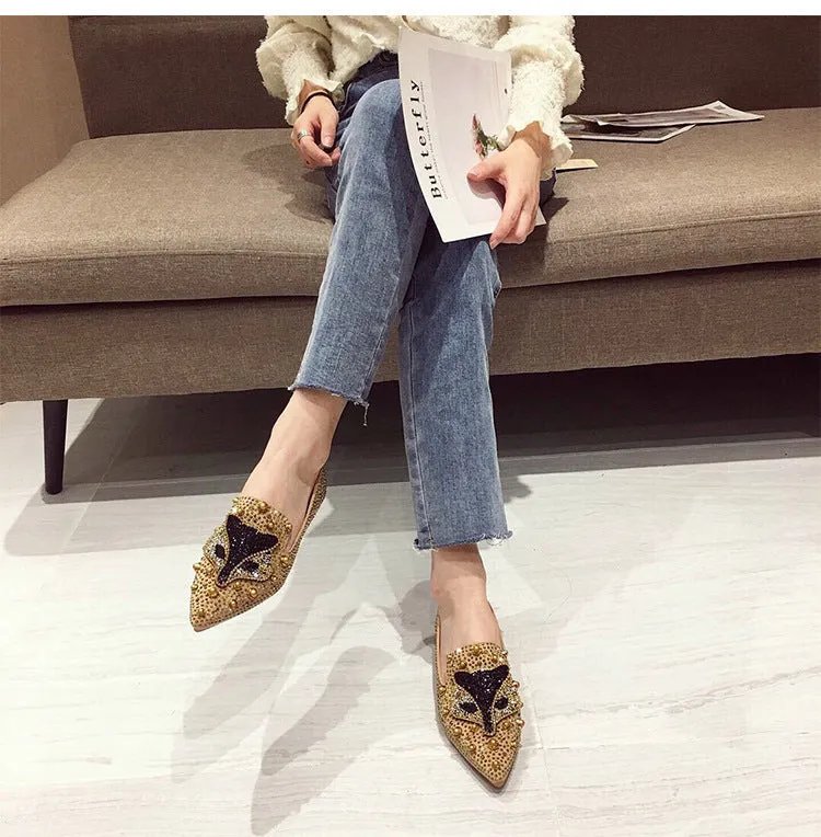 Cilool Rhinestone Rivet Flat Pointed Joker  Fashion Shoes