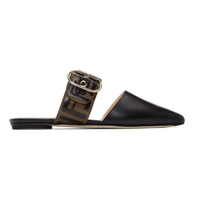 Fendi Brown and Black Sabot Slippers