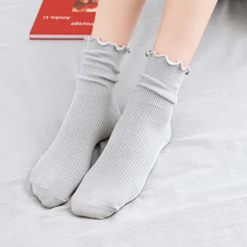 FITU Women's Lettuce Trim Vintage Ruffle Frilly Cute Rayon Boot Socks 6 Pairs Pack in Gift Box (899 6Pairs Mix2)